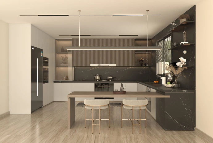 Minimal kitchen interior design – high quality 3D rendering