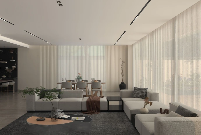 Modern living room interior design – photorealistic 3D render
